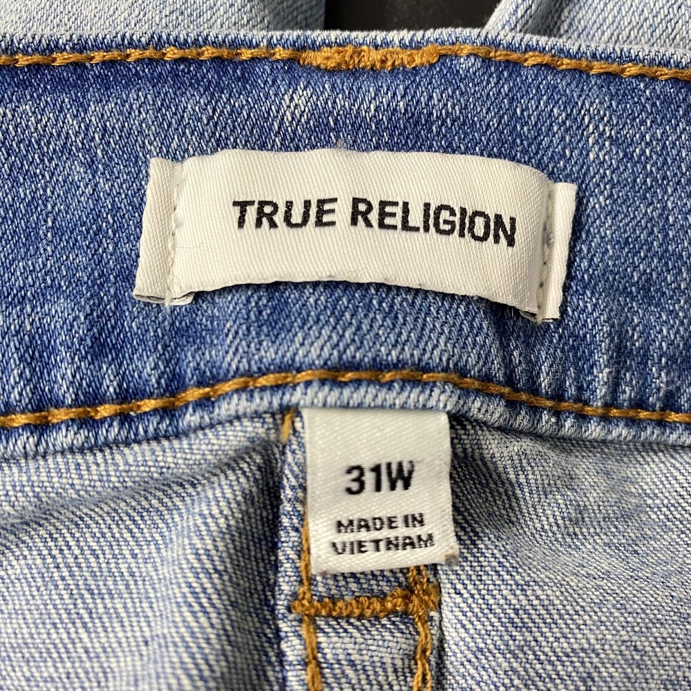 True Religion Geno Jeans Mens 31Wx33 Light Wash Slim Straight Denim Stretch - Picture 9 of 16